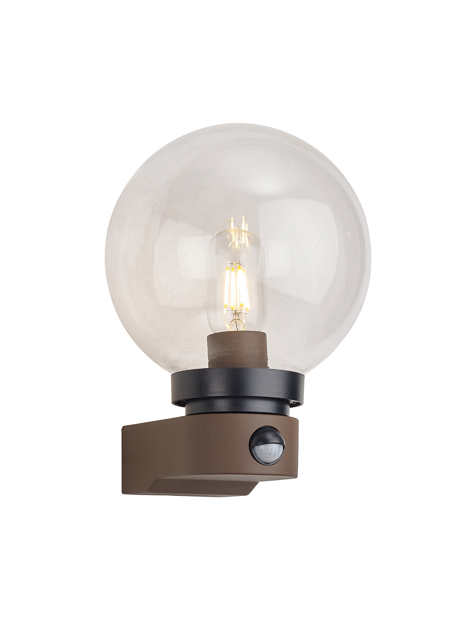 D0877  Milo Globe Wall Lamp PIR IP54 Dark Brown